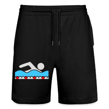 Nageur, Pictogramme, Nage libre, Vague, Piscine, Sport - Short de jogging bio TRAINER Stanley/Stella unisexe - noir - Devant - Nik (191cm) & Marisol (170cm)
