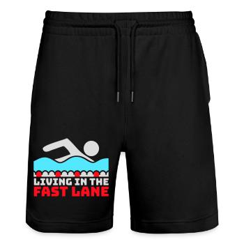 Life In The Fast Lane Float Funny Pool Saying - Stanley/Stella Trainer Unisex Organic Jogging Shorts - black - Front - Nik (191cm) & Marisol (170cm)