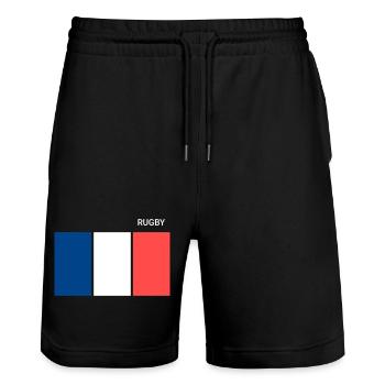 Rugby French Flag - Stanley/Stella Trainer Unisex Organic Jogging Shorts - black - Front - Nik (191cm) & Marisol (170cm)