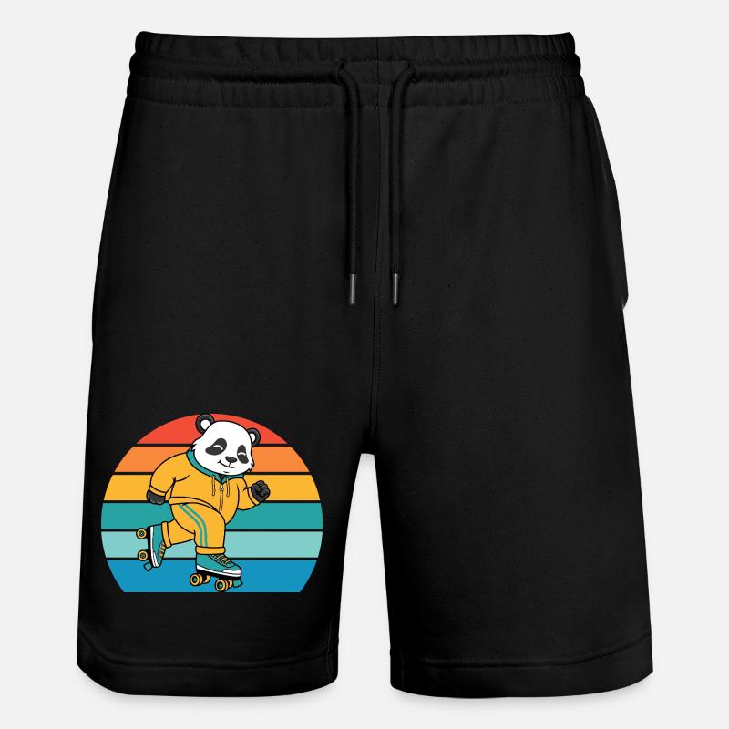 Retro-Panda auf Rollschuhen - Stanley/Stella Unisex Bio Joggingshorts Trainer  - Schwarz