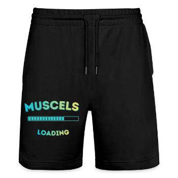 Muskel-Ladebalken Grafik - Stanley/Stella Unisex Bio Joggingshorts Trainer  - Schwarz - Vorne - Nik (191cm) & Marisol (170cm)