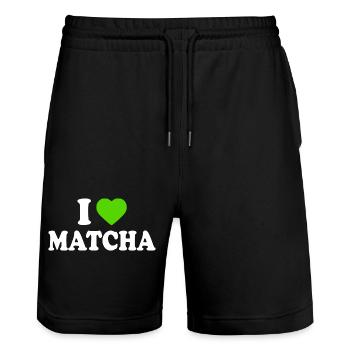 J’adore le Matcha - Short de jogging bio TRAINER Stanley/Stella unisexe - noir - Devant - Nik (191cm) & Marisol (170cm)