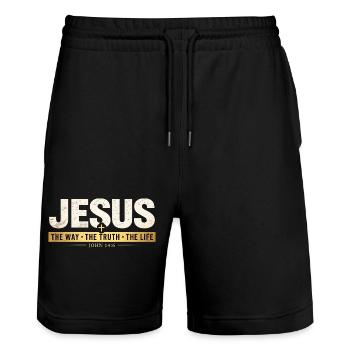 Jesus Bible Verse The Way The Truth Life - Stanley/Stella Trainer Unisex Organic Jogging Shorts - black - Front - Nik (191cm) & Marisol (170cm)