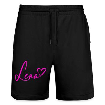 Lena Signatur Neon Pink - Stanley/Stella Unisex Bio Joggingshorts Trainer  - Schwarz - Vorne - Nik (191cm) & Marisol (170cm)