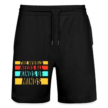 The World Needs All Kinds Of Minds Inspirierend - Stanley/Stella Unisex Bio Joggingshorts Trainer  - Schwarz - Vorne - Nik (191cm) & Marisol (170cm)