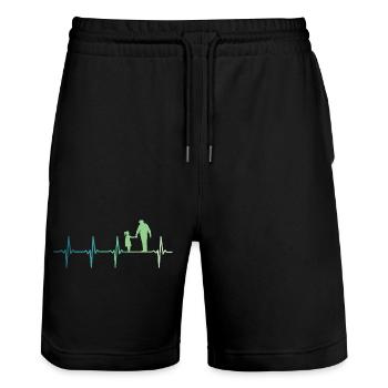 Vater und Tochter, Herzschlag, Vater und Tochter - Stanley/Stella Unisex Bio Joggingshorts Trainer  - Schwarz - Vorne - Nik (191cm) & Marisol (170cm)