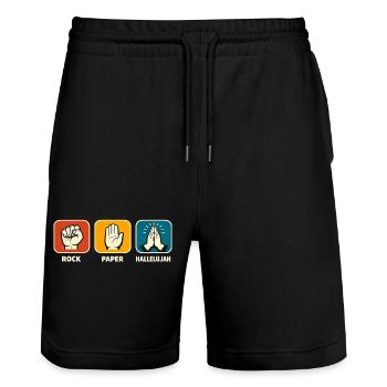 Stein Papier Halleluja Christlicher Gläubiger Jesu - Stanley/Stella Unisex Bio Joggingshorts Trainer  - Schwarz - Vorne - Nik (191cm) & Marisol (170cm)