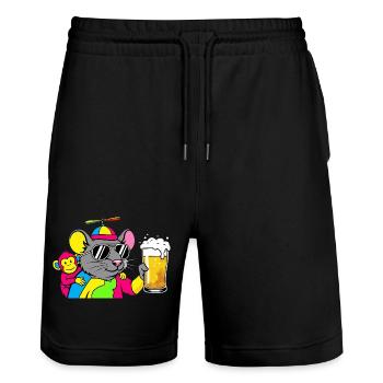 Party Maus mit Bier - Stanley/Stella Unisex Bio Joggingshorts Trainer  - Schwarz - Vorne - Nik (191cm) & Marisol (170cm)