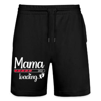Mama 2027 Loading Werdende Mama 2027 - Stanley/Stella Unisex Bio Joggingshorts Trainer  - Schwarz - Vorne - Nik (191cm) & Marisol (170cm)