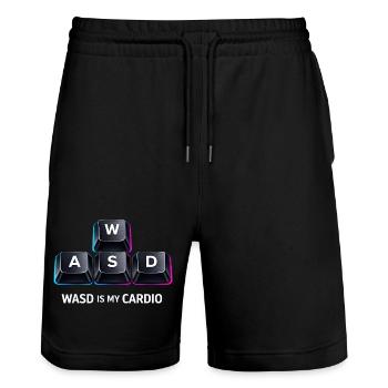 Funny Gaming Keyboard WASD My Cardio Gamer - Stanley/Stella Trainer Unisex Organic Jogging Shorts - black - Front - Nik (191cm) & Marisol (170cm)