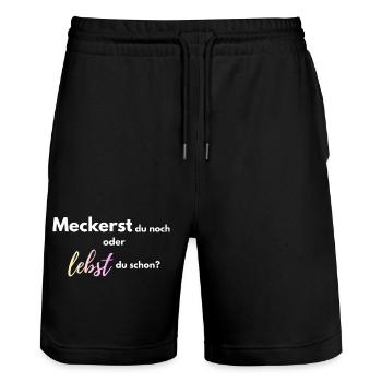 Meckerst_du_noch_oder_lebst_du_schon_-4- - Stanley/Stella Unisex Bio Joggingshorts Trainer  - Schwarz - Vorne - Nik (191cm) & Marisol (170cm)