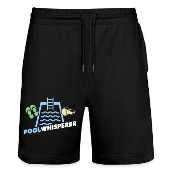 Schwimmmeister Liebe Bademeister Schwimmer - Stanley/Stella Unisex Bio Joggingshorts Trainer  - Schwarz - Vorne - Nik (191cm) & Marisol (170cm)
