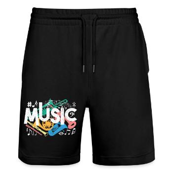 Farbenfrohe Musikmotive - Stanley/Stella Unisex Bio Joggingshorts Trainer  - Schwarz - Vorne - Nik (191cm) & Marisol (170cm)