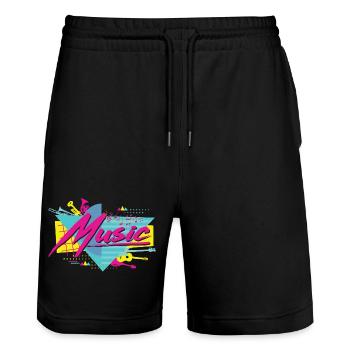 Neon Musik Retro Vibe - Stanley/Stella Unisex Bio Joggingshorts Trainer  - Schwarz - Vorne - Nik (191cm) & Marisol (170cm)