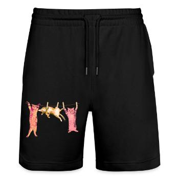 Katze T-Shirt spaßig Wäscheleine Tiermotiv - Stanley/Stella Unisex Bio Joggingshorts Trainer  - Schwarz - Vorne - Nik (191cm) & Marisol (170cm)