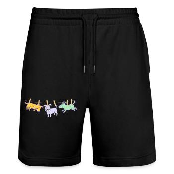 Dog T-Shirt Funny Clothesline Gift Idea - Stanley/Stella Trainer Unisex Organic Jogging Shorts - black - Front - Nik (191cm) & Marisol (170cm)