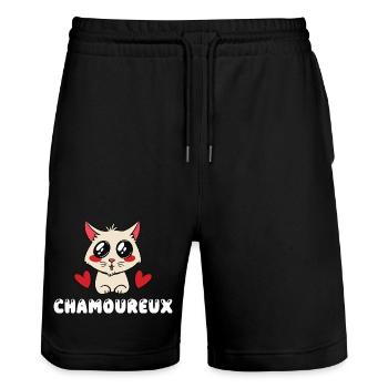 Chamoureux Chat Amoureux Kawaii Mignon Jeu de Mot - Short de jogging bio TRAINER Stanley/Stella unisexe - noir - Devant - Nik (191cm) & Marisol (170cm)