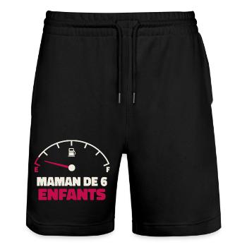 Maman de 6 Enfants Jauge Essence Humour Fatigue - Short de jogging bio TRAINER Stanley/Stella unisexe - noir - Devant - Nik (191cm) & Marisol (170cm)