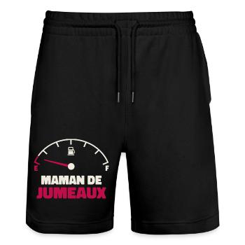 Maman de Jumeaux Jauge Essence Humour Fatigue  - Short de jogging bio TRAINER Stanley/Stella unisexe - noir - Devant - Nik (191cm) & Marisol (170cm)