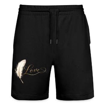 Love Schriftzug mit Feder Elegant Design  - Stanley/Stella Unisex Bio Joggingshorts Trainer  - Schwarz - Vorne - Nik (191cm) & Marisol (170cm)