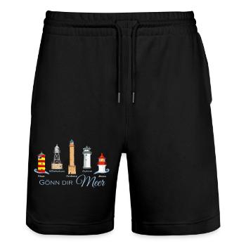 Gönn Dir Meer Leuchtturm Kollektion - Stanley/Stella Unisex Bio Joggingshorts Trainer  - Schwarz - Vorne - Nik (191cm) & Marisol (170cm)