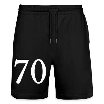 70. 70 ANS. 70e ANNIVERSAIRE. ANNIVERSAIRE 70 ANS. - Short de jogging bio TRAINER Stanley/Stella unisexe - noir - Devant - Nik (191cm) & Marisol (170cm)