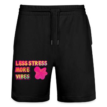 Weniger Stress, mehr Vibes, Neon-Psy. - Stanley/Stella Unisex Bio Joggingshorts Trainer  - Schwarz - Vorne - Nik (191cm) & Marisol (170cm)
