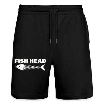 fish head - Stanley/Stella Trainer Unisex Organic Jogging Shorts - black - Front - Nik (191cm) & Marisol (170cm)