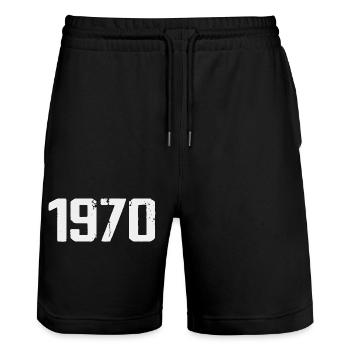 Legendary Since 1970 Vintage 1970's Retro 1970's - Stanley/Stella Trainer Unisex Organic Jogging Shorts - black - Front - Nik (191cm) & Marisol (170cm)