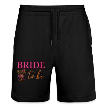 BRIDE TO BE! Cocktail glass with bow - Stanley/Stella Trainer Unisex Organic Jogging Shorts - black - Front - Nik (191cm) & Marisol (170cm)