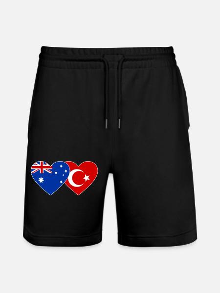 Australia Turkey Flag Heart - Stanley/Stella Trainer Unisex Organic Jogging Shorts - black
