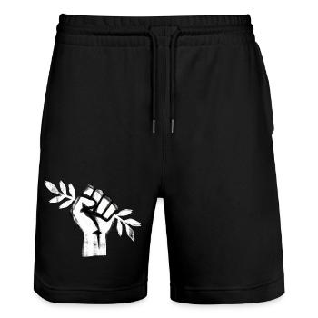 Freedom Peace Symbol - Stanley/Stella Trainer Unisex Organic Jogging Shorts - black - Front - Nik (191cm) & Marisol (170cm)