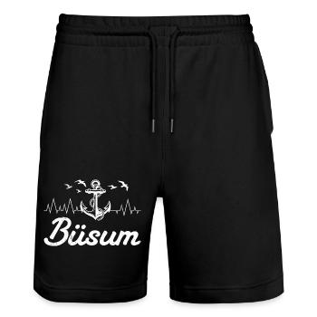 Nordsee Urlaub BÜSUM Wattenmeer Lustiges - Stanley/Stella Unisex Bio Joggingshorts Trainer  - Schwarz - Vorne - Nik (191cm) & Marisol (170cm)