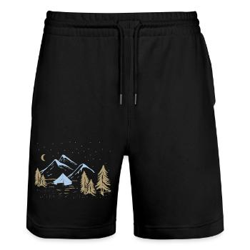 Night Mountain Camping Scene - Stanley/Stella Trainer Unisex Organic Jogging Shorts - black - Front - Nik (191cm) & Marisol (170cm)