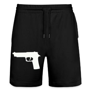 Pistolen-Silhouette in Kontrast - Stanley/Stella Unisex Bio Joggingshorts Trainer  - Schwarz - Vorne - Nik (191cm) & Marisol (170cm)