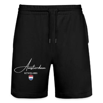 Amsterdam Hollande, design élégant Amsterdam - Short de jogging bio TRAINER Stanley/Stella unisexe - noir - Devant - Nik (191cm) & Marisol (170cm)