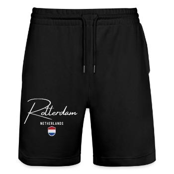 Rotterdam Niederlande, elegantes Design Rotterdam - Stanley/Stella Unisex Bio Joggingshorts Trainer  - Schwarz - Vorne - Nik (191cm) & Marisol (170cm)