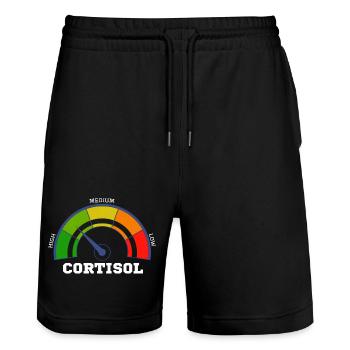 Lustiges, niedriges Cortisol, urkomisches, stressfreies Cortisol - Stanley/Stella Unisex Bio Joggingshorts Trainer  - Schwarz - Vorne - Nik (191cm) & Marisol (170cm)