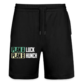 Plan A Luck Plan B Hunch Lustiger Spruch - Stanley/Stella Unisex Bio Joggingshorts Trainer  - Schwarz - Vorne - Nik (191cm) & Marisol (170cm)