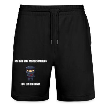 Ich bin kein Morgenmensch - Ich bin ein Ninja - Stanley/Stella Unisex Bio Joggingshorts Trainer  - Schwarz - Vorne - Nik (191cm) & Marisol (170cm)