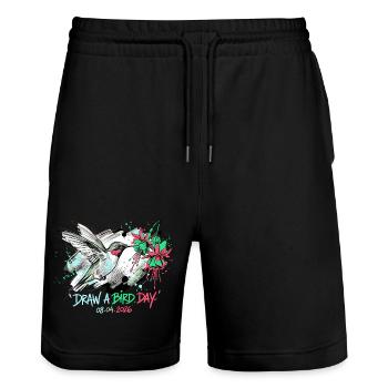 Éclaboussure d’encre colibri avec fleurs - Short de jogging bio TRAINER Stanley/Stella unisexe - noir - Devant - Nik (191cm) & Marisol (170cm)