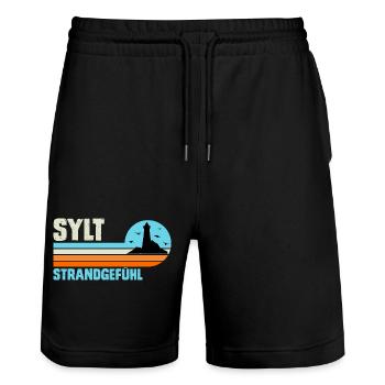 Nordsee Urlaub SYLT STRANDGEFÜHL Lustiges - Stanley/Stella Unisex Bio Joggingshorts Trainer  - Schwarz - Vorne - Nik (191cm) & Marisol (170cm)