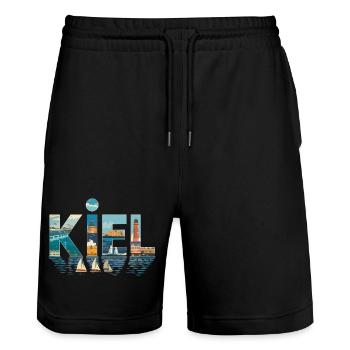  Kiel Hafen Leuchtturm Segelboote Skyline Maritim - Stanley/Stella Unisex Bio Joggingshorts Trainer  - Schwarz - Vorne - Nik (191cm) & Marisol (170cm)