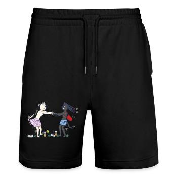 Carrousel de l’amitié - Short de jogging bio TRAINER Stanley/Stella unisexe - noir - Devant - Nik (191cm) & Marisol (170cm)