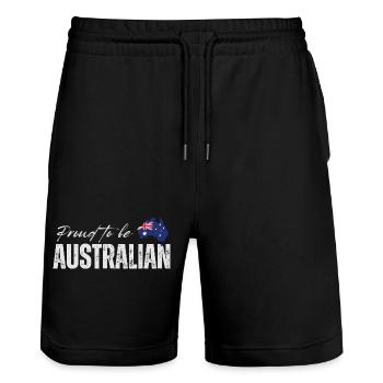 Stolzer Australier, australischer Patriot - Stanley/Stella Unisex Bio Joggingshorts Trainer  - Schwarz - Vorne - Nik (191cm) & Marisol (170cm)