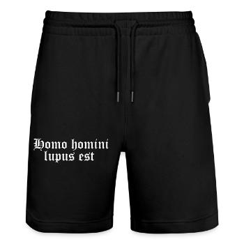 Homo homini lupus est - Stanley/Stella Trainer Unisex Organic Jogging Shorts - black - Front - Nik (191cm) & Marisol (170cm)