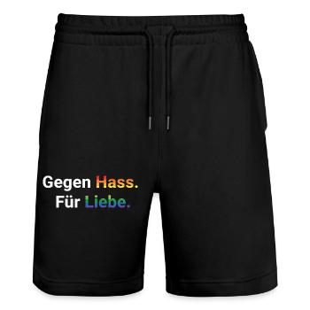Liebe statt Hass Spruch Frieden Statement - Stanley/Stella Unisex Bio Joggingshorts Trainer  - Schwarz - Vorne - Nik (191cm) & Marisol (170cm)
