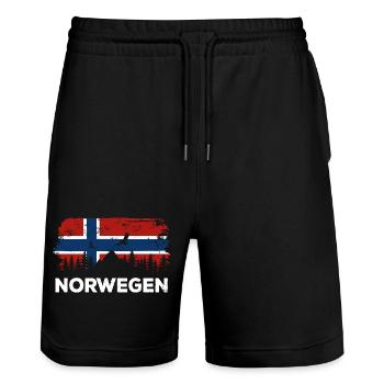 Norway Silhouette - Holiday Nature Flag - Stanley/Stella Trainer Unisex Organic Jogging Shorts - black - Front - Nik (191cm) & Marisol (170cm)