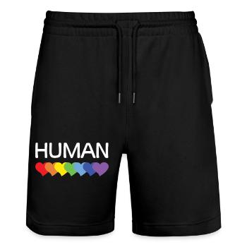 LGBTQ-Pride-Monat – Wir sind alle Menschen - Stanley/Stella Unisex Bio Joggingshorts Trainer  - Schwarz - Vorne - Nik (191cm) & Marisol (170cm)