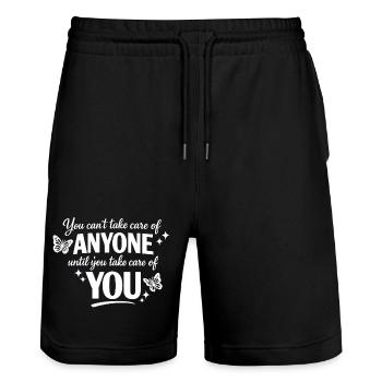 Selbstfürsorge zuerst - Zitat - Stanley/Stella Unisex Bio Joggingshorts Trainer  - Schwarz - Vorne - Nik (191cm) & Marisol (170cm)